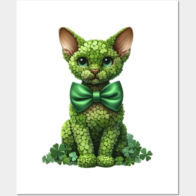 Clover Devon Rex Cat St Patricks Day Wall Art by Chromatic Fusion Studio